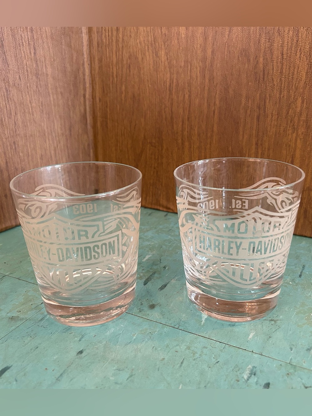 Set 2 Harley‑Davidson Etched Glass Tumblers cups